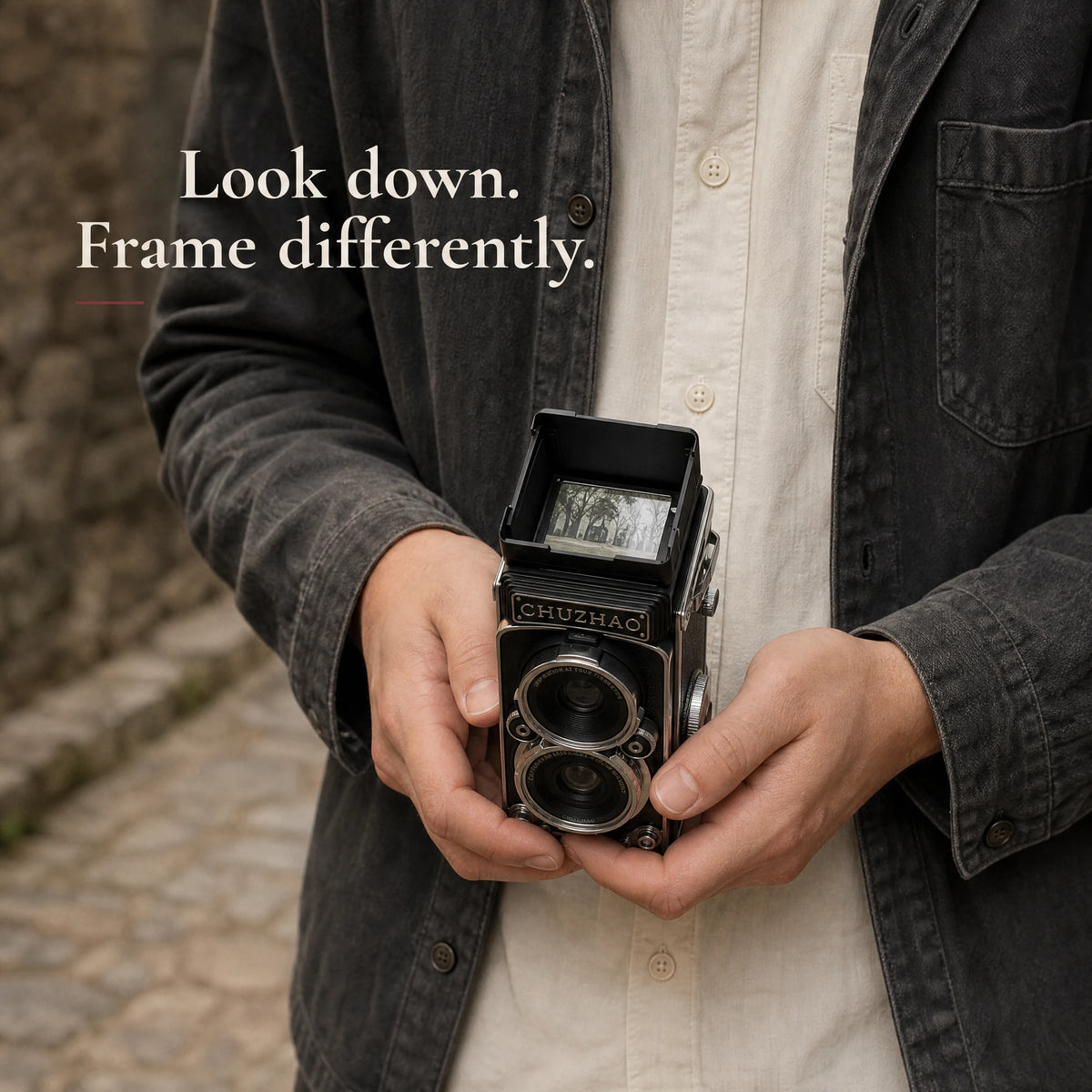 Frame from above using the CHUZHAO flip-up viewing hood