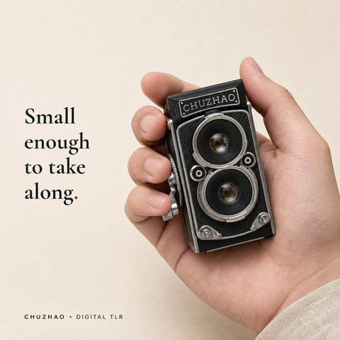 Compact CHUZHAO camera shown in an adult hand